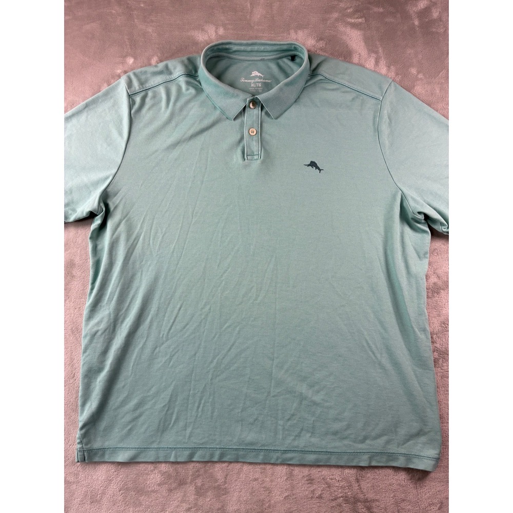 Tommy Bahama Mens XL Polo Shirt Seafoam Green Short Sleeve Marlin Logo Pique